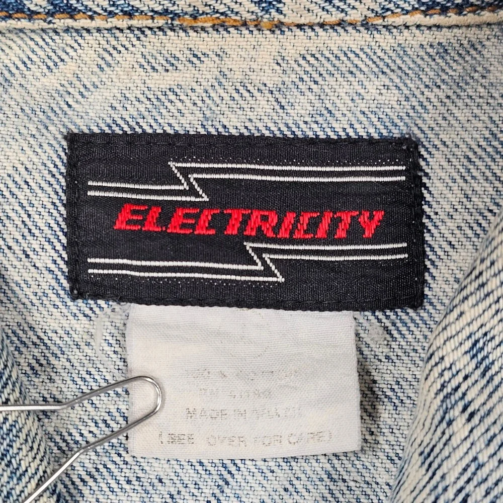 VTG Electricity Acid Wash Denim Trucker Jacket Mens M Blue 80s 90s Eberle Button